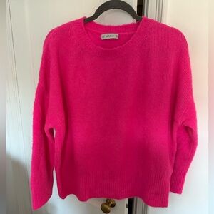 Zara Women's Bright Pink Crew Neck Sweater